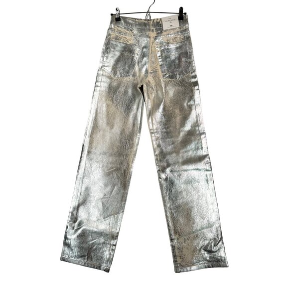 ZARA MID-RISE BOYFIT‎ Painted straight leg JEANS  Metallic Silver sz 4 - Picture 5 of 13
